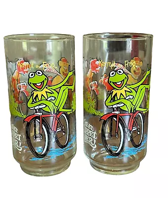 Vintage 1981 McDonalds Great Muppet Caper Glass Bike Ride Kermit Lot Of 2 • $20.02