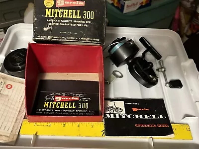 Vintage Garcia Mitchell 300 Spinning Reel Made France 2 Pc Box 1960’s Lite Used • $29