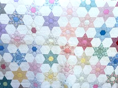 Vintage Patchwork Cutter Quilt Hand Stitched 6 Point Stars Cotton • $61