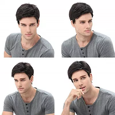 £10.17 • Buy Handsome Mens Short Wavy Wig Natural Black Cosplay Curly Layered Hair Full Wigs