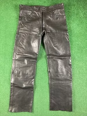 Vintage Black Leather Pants Size 40x30 Straight Motorbike Biker Rider Textured • $49.99