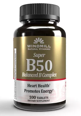 Windmill Super B-50 Balanced B-Complex Tablets Supports Nervous System 100 Count • $20.08