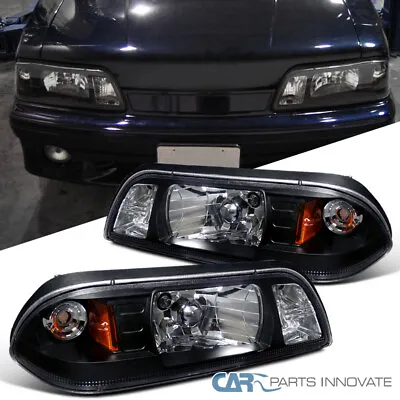 Fits 1987-1993 Ford Mustang Replacement Black 1PC Headlights Corner Lamps 87-93 • $124.95