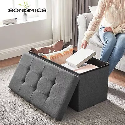 Songmics 76cm Folding Storage Ottoman Bench Foot Rest Stool Dark Gray • $66.95