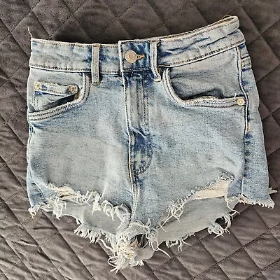 Zara Blue Denim Shorts Size 0 Cut Off High Rise Light Wash Casual • $22.99