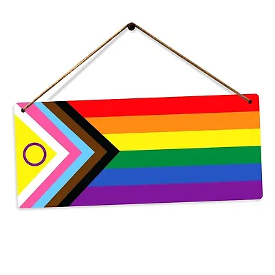 Metal Wall Sign - Progress Pride Flag - Gay Ally Love All Inclusive Trans Gender • £8.89