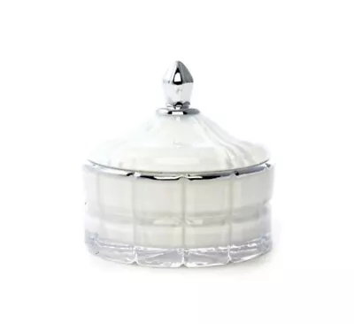 Ridged Decorative Glass Jar In White & Silver  • £5