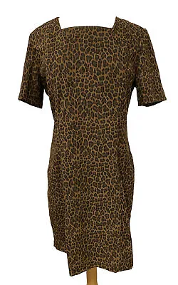 Leopard Womens Dress 10 Brown Cheetah Print Fitted Mad Men Sheath Vintage Pencil • $34.95