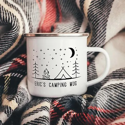 Personalised Camping Line Art Enamel Camping Mug - Tin Camp Mugs • £13.50