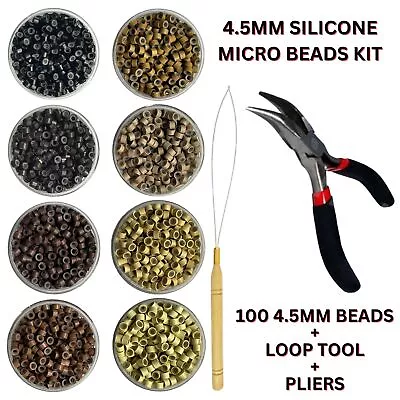 4.5mm Silicone Lined Micro Rings Pliers & Loop Tool Puller Hair Extension Kit • £6.99