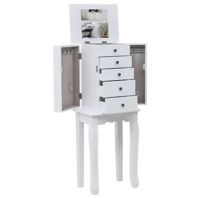 Modern Jewelry Armoire 5 Drawers Standing Jewelry Cabinet With Mirror  Doors US • $73.71
