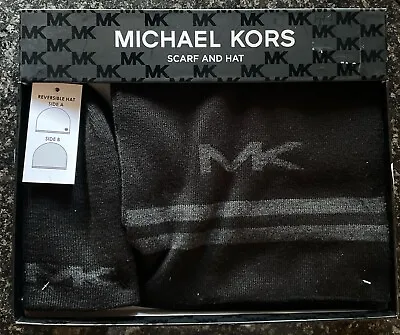 Michael Kors Scarf And Reversible Hat Set Box NEW Black • $26