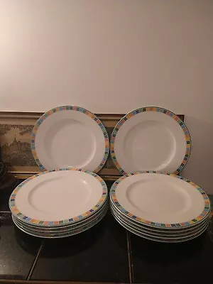 Set Of 12 Villeroy & Boch Twist Alea Caro Dinner Plates 10.5  Multi-Color  • $275