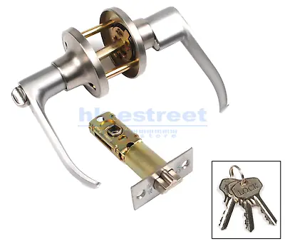 Entry Door Lever Lock Set Privacy Keyed Knobs Lockset Handle+2 Keys Satin Nickel • $16.98