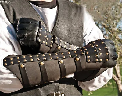 Leather Arm Guard Armor Cuff Bracer Knight Costume Battle Medieval Viking Gloves • $36.39