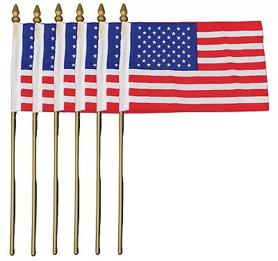 New American Patriotic Cloth Fabric Hand Held Stick Mini 4x6 Inch USA Flags 6PK • $9.95