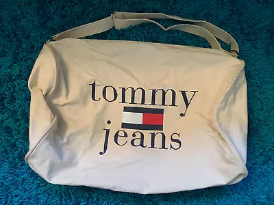 Vintage 90s Tommy Jeans Canvas Shoulder Duffel Bag/Gym Bag/Travel Bag W/ Strap • $21.99