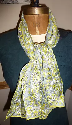 VINTAGE VERA SCARF - 14  X 44  - FLORAL & GEOMETRIC YELLOW/GRAY PRINT • $11.99