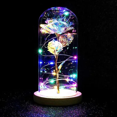 $15.99 • Buy Crystal Galaxy Rose In The Glass Dome Valentine's Mother's Day Birthday Gift