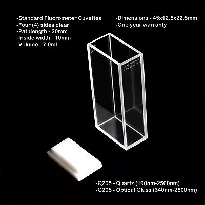 Azzota® 20mm Pathlength Standard Fluorometer Cuvette 7ml Quartz  • $151.79