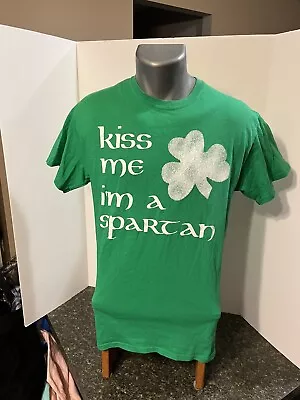 Michigan State Spartans Adult T-Shirt Green M Kiss Me I’m A Spartan - Slim Fit • $11