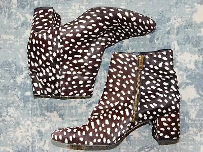 J. Crew Womens Leather Side Zip Leopard Calf Hair Ankle Boots Size 9 • $35