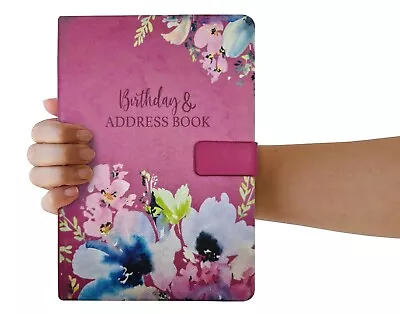 A5 Satin Fabric Address & Birthdays Book Floral Design Magnetic Closure CERISE  • £5.99