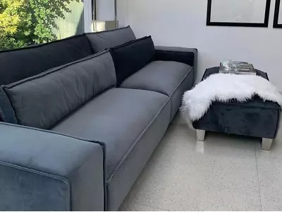 Sloane Luxury 4 Seater Sofa Grey Plush Velvet | All Covers Washable • £899