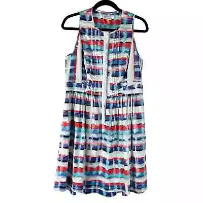 Shoshanna Dress Womens 10 Multicolor Plaid Stripe Geometric Fit Flare Sleeveless • $29