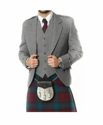 £54.99 • Buy Handmade Argyle Kilt Jacket & Waistcoat/Vest, Scottish Argyle Jacket Dark Grey