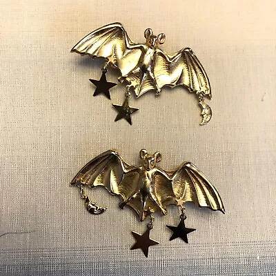 Vintage BATS W Dangling Stars Goldtone Clip Back Earrings By KirksFolly EUC*HTF • $33