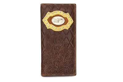 Western Cowboy Wallet Coffee Bifold Checbook Genuine Leather Longhorn Wallet • $35.99