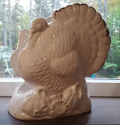 SANDRA LEE Ivory Ceramic W Gold Harvest Thanksgiving TURKEY Shaped Napkin Holder • $13.99