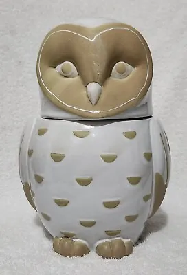 Cracker Barrel Owl Stoneware White Tan Cookie Jar 9  • $49.95