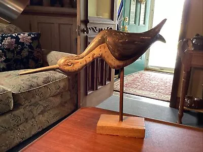 Fantastic Wood Carved Painted Eyes UnSigned Folk Art Flat  Body Shorebird Decoy • $29.99