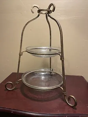 2 Tier Metal Cake Stand With Glass Trays. Pie Stand Dessert Cupcake. • $37