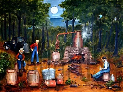 Moonshine Moonshiners Primitive Americana Folk Art Print 12 X 16  By Arie Taylor • $49.95