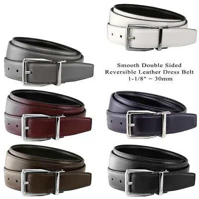 Classic Buckle Reversible Belt Genuine Leather Dress Casual Belt 1-1/8  Wide • $17.95