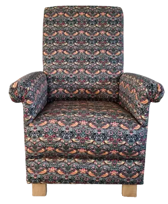 William Morris Strawberry Thief Fabric Adult Armchair Chair Birds Navy Blue • £209.99