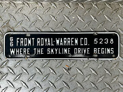 $395 • Buy Vintage 1966 Front Royal Skyline Drive Virginia License Plate Town Tag Topper Va