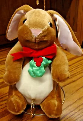 Vtg 1985 RABBIT EARS Velveteen Rabbit Plush 8” Brown~White~Red Ribbon Holly  793 • $12.99