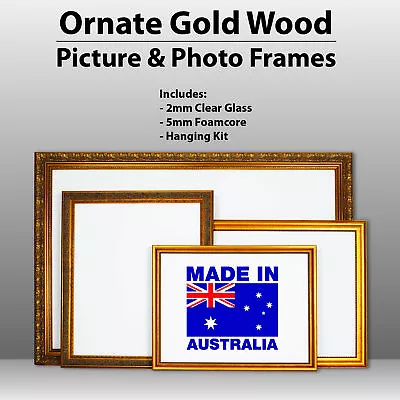 Wooden Ornate Gold Classic Gold Photo Frame A0 A1 A2 A3 A4  Perspex • $188.31