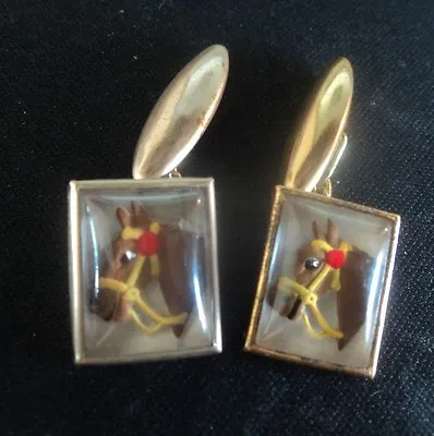 Vintage Horse Cufflinks - Racing / Hunting / Equestrian - Essex Crystal Style • £24.99