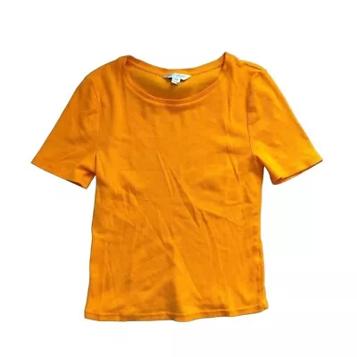 Miss Selfridge T Shirt Womens Size 6 Small Orange Ribbed Short Sleeve Top Blouse • $4.99