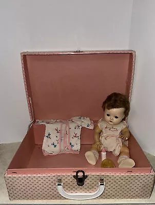 Vintage American Character Tiny Tears 13” Baby Doll W/Carrycase & Extras! • $95