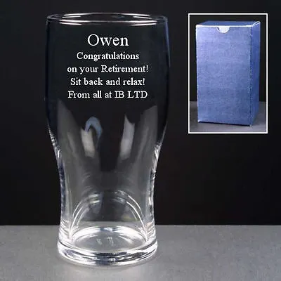 £6.99 • Buy Personalised 1 Pint Lager Beer Glass Engraved With Any Message Retirement Gift