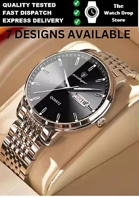 Men's Watches Wrist Watch Waterproof Man Luxury Stainless Steel Luminous Day New • £12.99