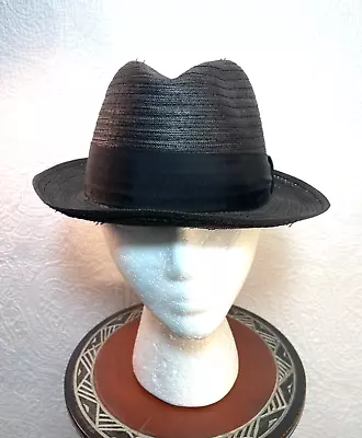 Bee Cool Vintage 1956 Genuine Milan Black Straw Fedora Hat Size 7 • $16.75