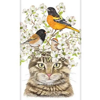 Mary Lake-Thompson Cat Birds & Dogwood Flower Blooms Flour Sack Kitchen Towel • $10.50