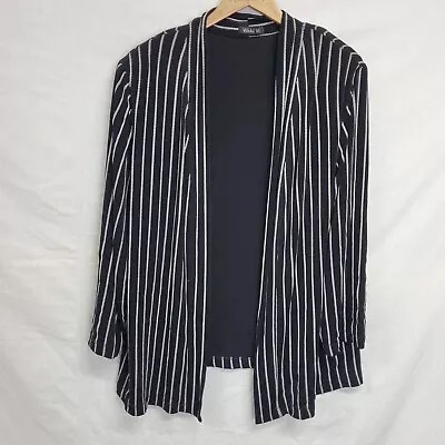 Vikki Vi Top Plus Size 1X Black White Striped Open Front Jacket Cardigan Womens • $34.99